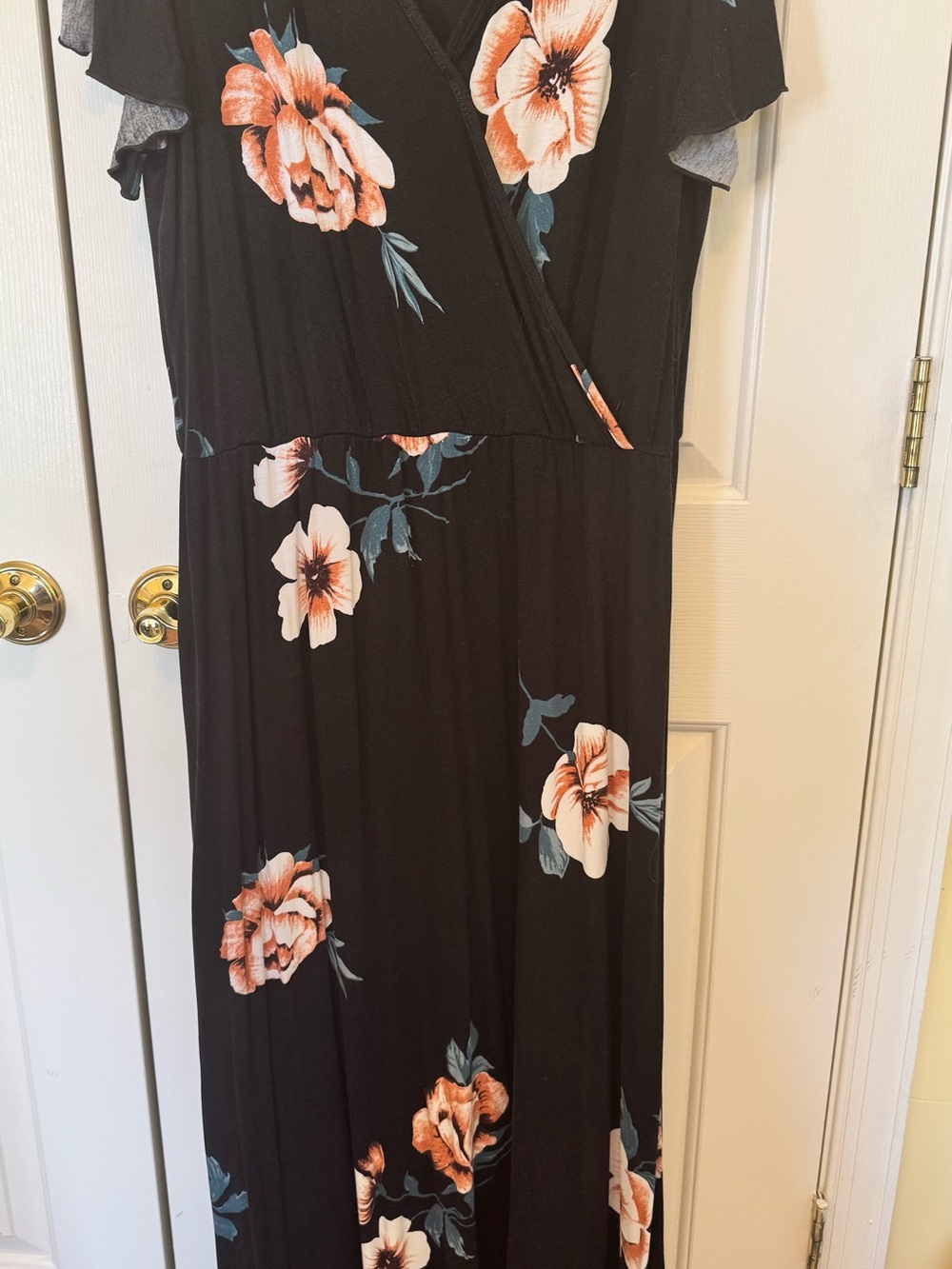 Loveappella Black Maxi Dress with Peach Floral Print